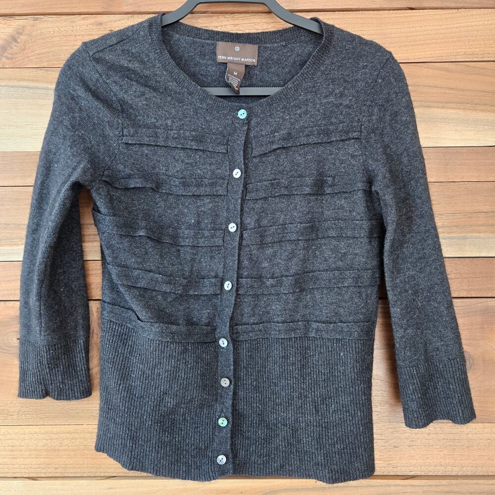 Fenn Wright Manson Angora Wool Blend Cardigan Stand up Edges M Gray Preppy goth